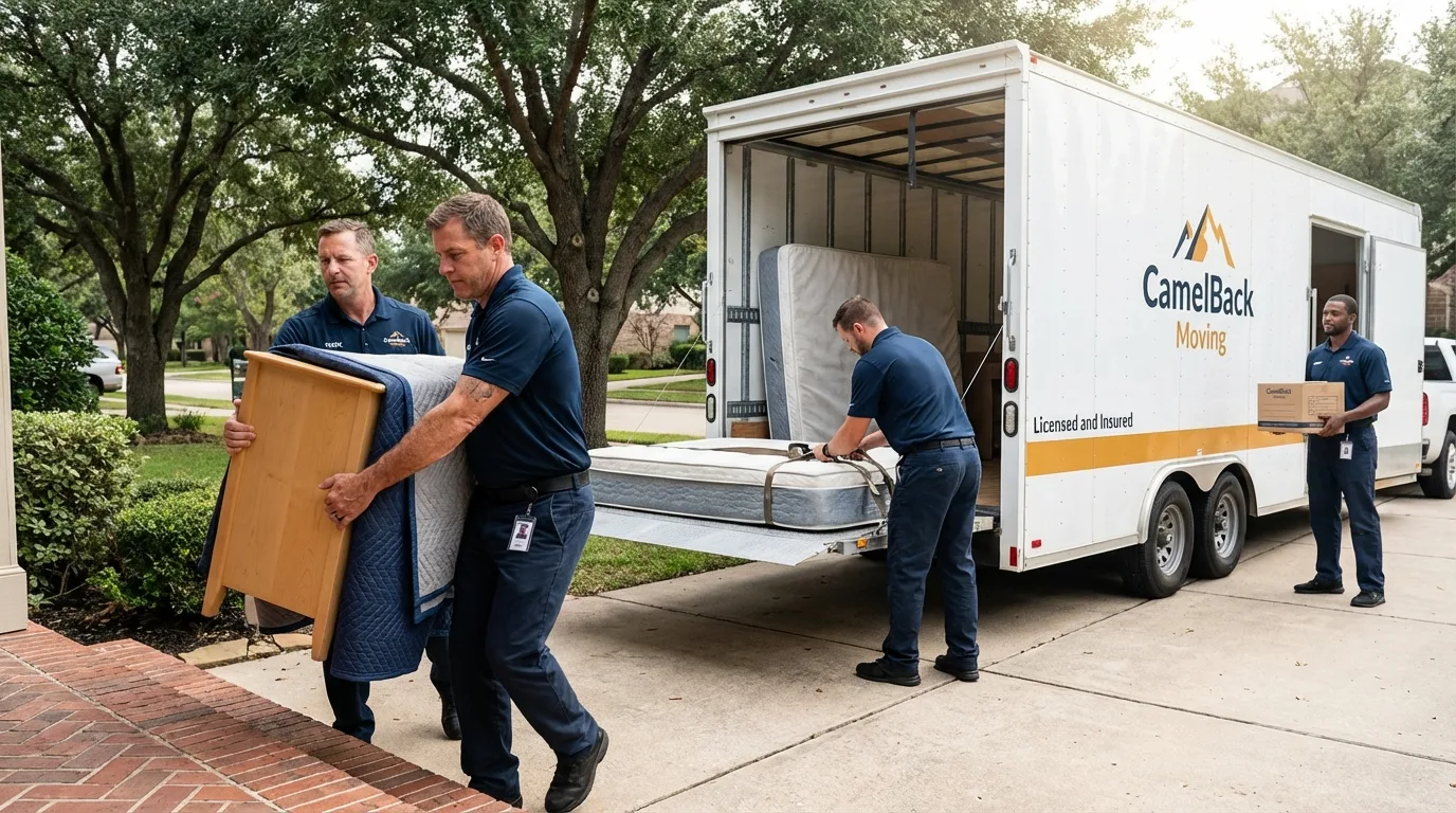 Crew loading residential truck for cross-state move from Rockland, MA