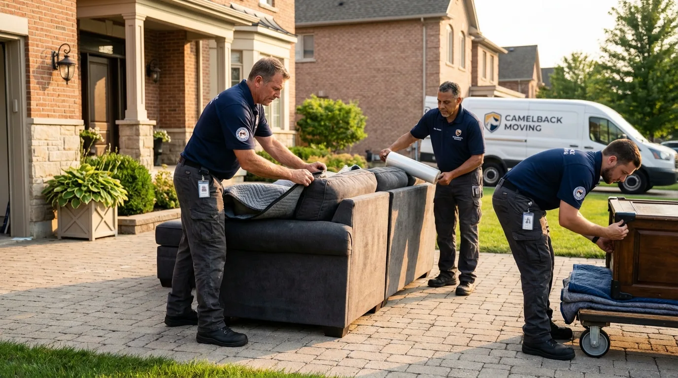 Large estate moving crew wrapping furniture in Rockland, MA